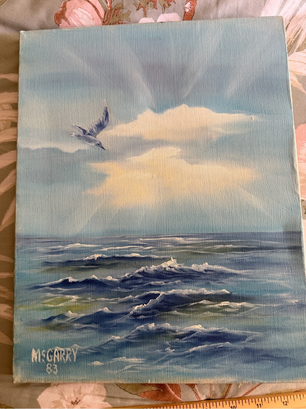 Vintage 1983 Original Oil Painting Seascape Ocean Waves Seagull Signed McGarry